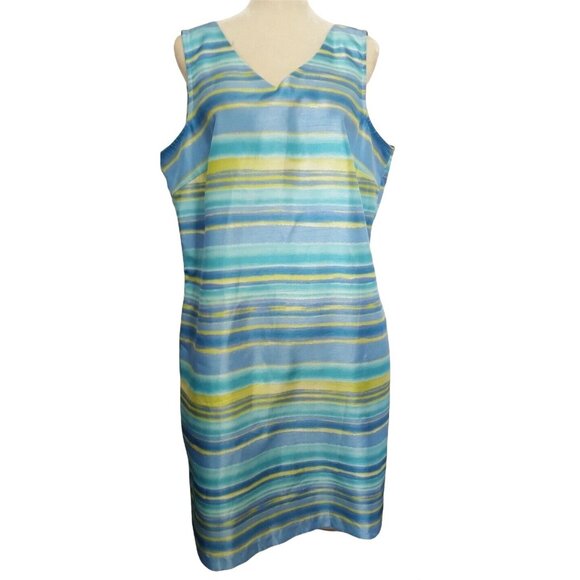 Expressions Vintage Dress 18 Sheath Sleeveless Blue Stripe Knee Length Women - Picture 2 of 8